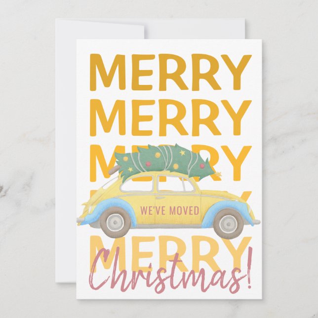 New home Christmas tree car modern holiday moving Announcement (Front)