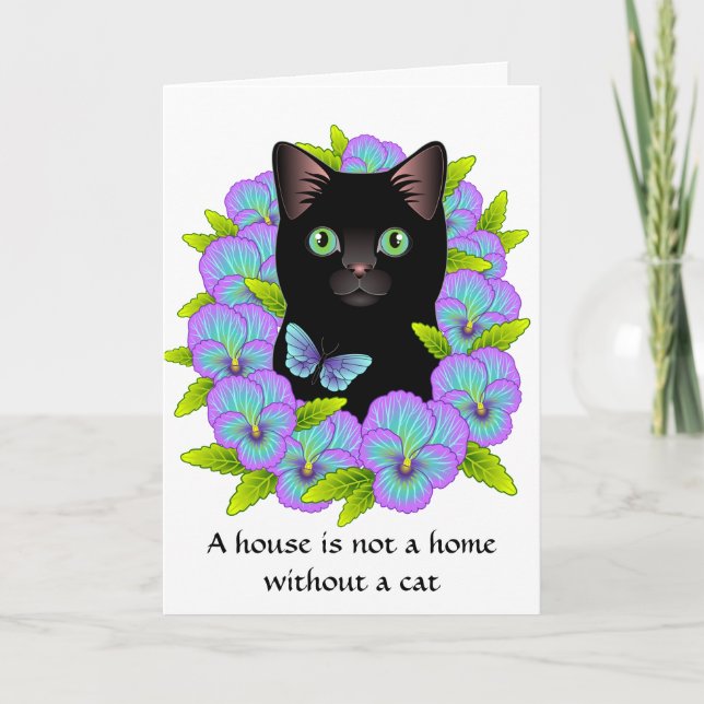 New Home Congratulations Card - Floral Cat cute (Front)