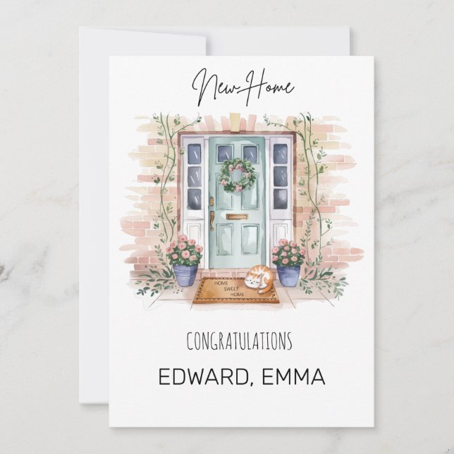 New Home Congratulations Personalised Watercolor Holiday Card (Front)