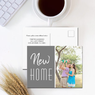 New Home Custom Family Photo Grey Moving Announcement Postcard