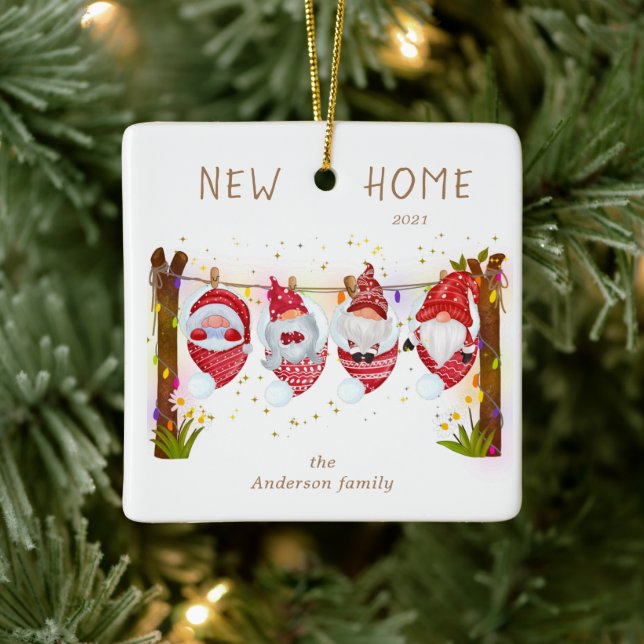 new home cute gnome photo Ceramic Ornament (Tree)