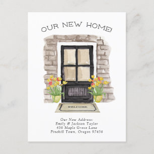 New Home - Cute New Address Watercolor Door  Announcement Postcard