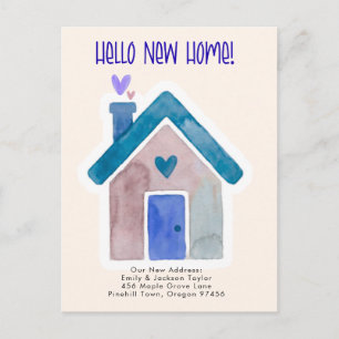 New Home - Cute New Address Watercolor Door  Announcement Postcard