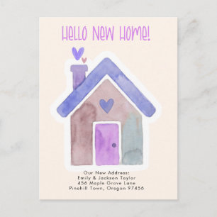 New Home - Cute New Address Watercolor Door Announcement Postcard
