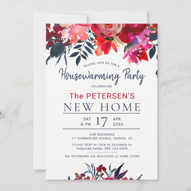New home elegant floral housewarming party invite (Front)