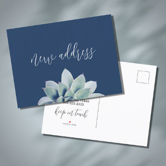 New Home Elegant Succulent We've Moved Green Announcement Postcard