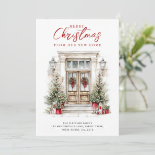 New Home Elegant Watercolor Front Door Photo Holiday Card