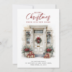 New Home Elegant Winter White Front Door Christmas Holiday Card