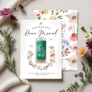 New Home Emerald Watercolor Door Wildflower Floral Announcement