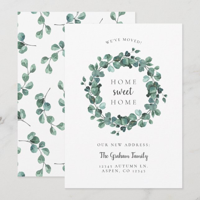 New Home Eucalyptus Wreath Moving Announcement (Front/Back)