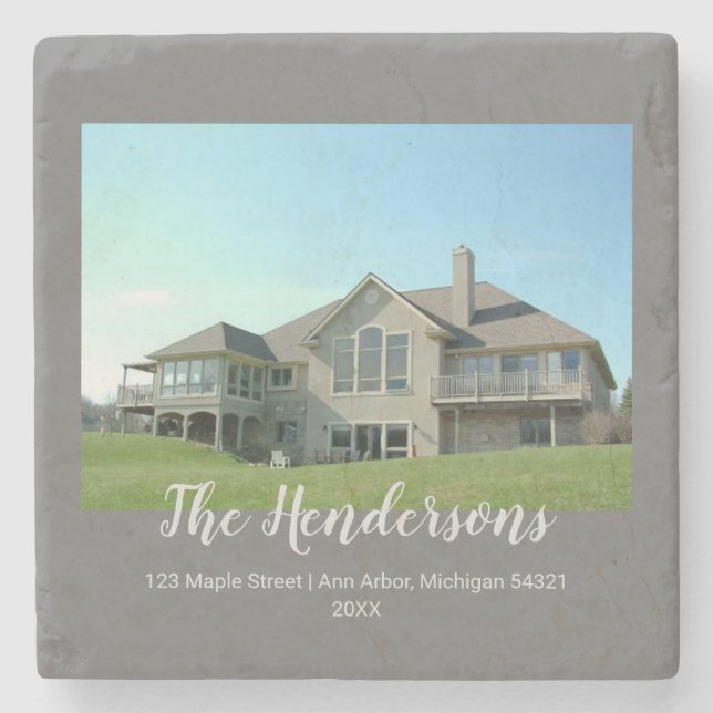 New Home Family Keepsake Photo Stone Coaster (Front)