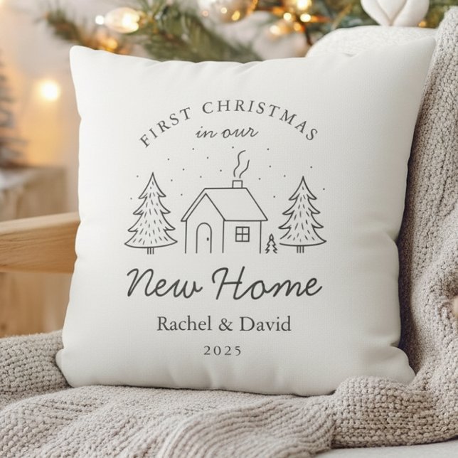 New Home First Christmas Minimal Winter House Cushion (Creator Uploaded)