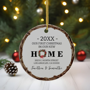 New Home First Christmas Wreath Photo Double Sided Ceramic Tree Decoration