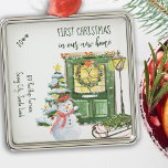 New Home First Festive Front Door Ceramic Ornament<br><div class="desc">First Christmas in new home holiday ornament - which you can edit for single, couples and families and personalise with the year and your new address. Festive christmas front door design, decorated with holly wreath and garland. The scene is set with cosy home elements including glowing lantern, christmas tree, snowman...</div>