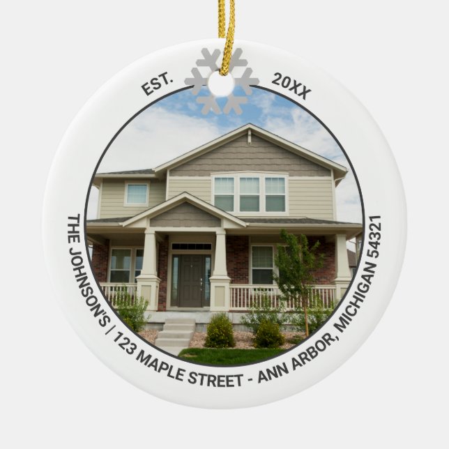 New Home First Year Family Home Photo Ceramic Tree Decoration (Front)