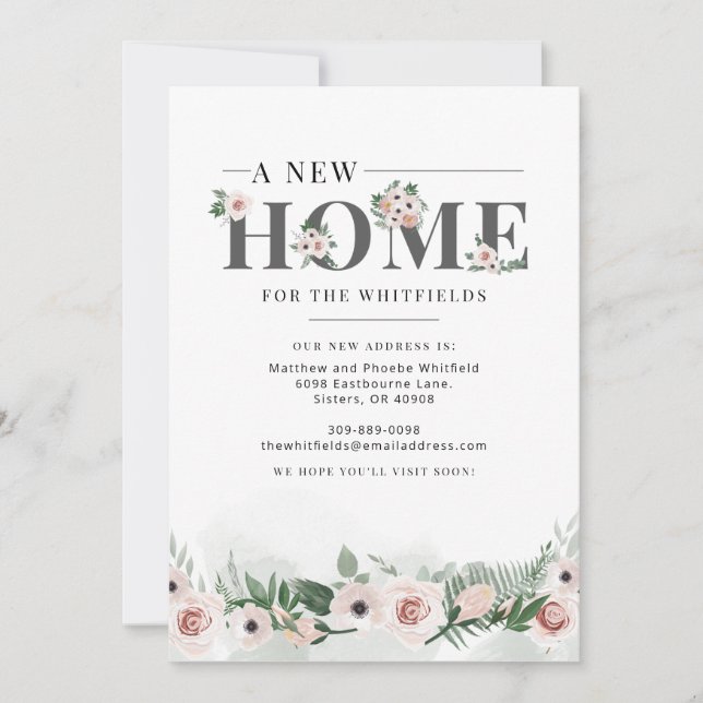 New Home Floral Change of Address Moving  Announcement (Front)