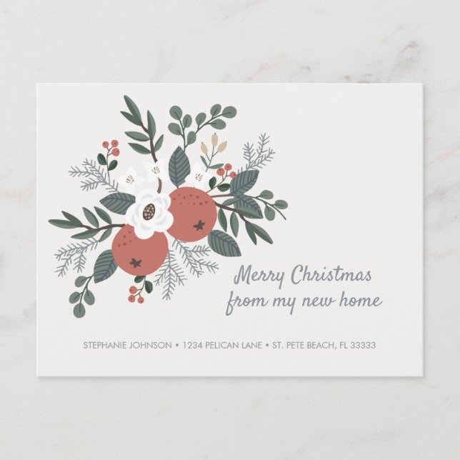 New Home Folk Art Floral Christmas Holiday Moving Announcement Postcard (Front)