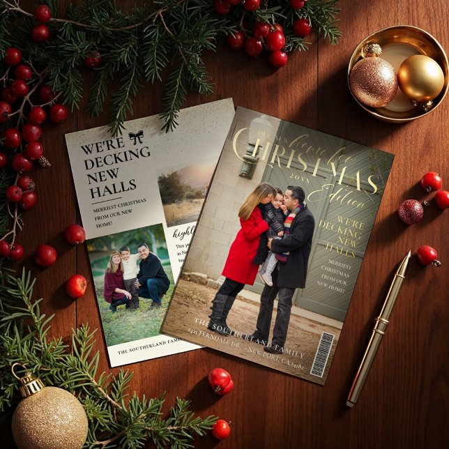 New Home For Christmas Family Photo Magazine Cover Foil Holiday Card (New Home For Christmas Family Photo Magazine Cover Foil Holiday Card)