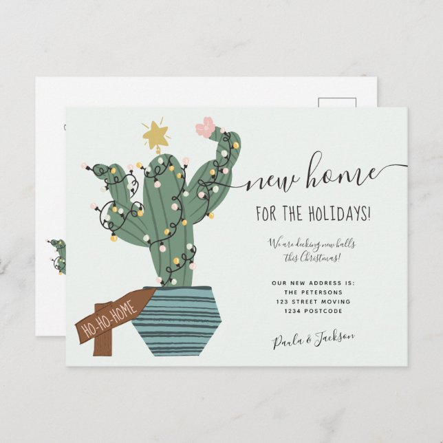 New home for Christmas fun cactus garlands stars Announcement Postcard (Front/Back)