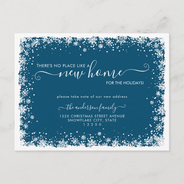 New Home For the Christmas Snowfall Holiday Moving Announcement Postcard (Front)