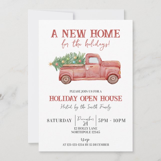 New Home for the Holiday, Winter Truck Open House Invitation (Front)