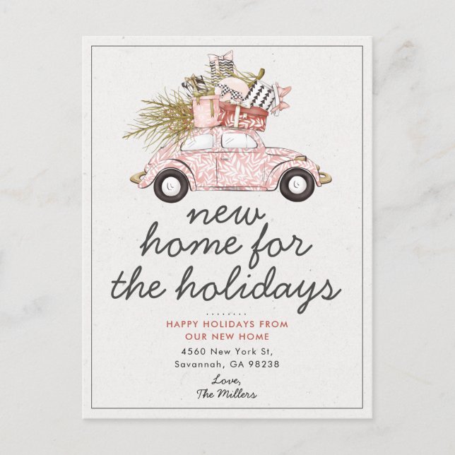 New Home for the Holidays Car Moving Announcement (Front)