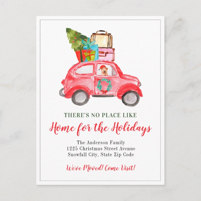 New Home For the Holidays Christmas Car Moving Announcement Postcard (Front)