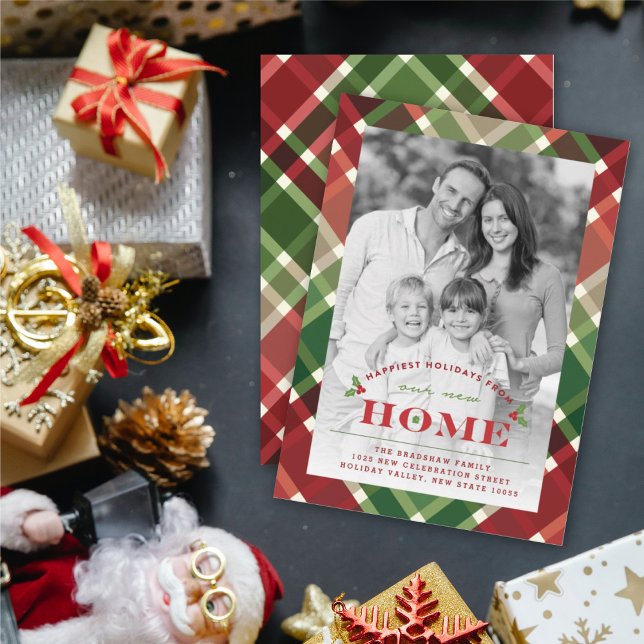 New Home For The Holidays Classic Plaid Photo Holiday Card (Creator Uploaded)