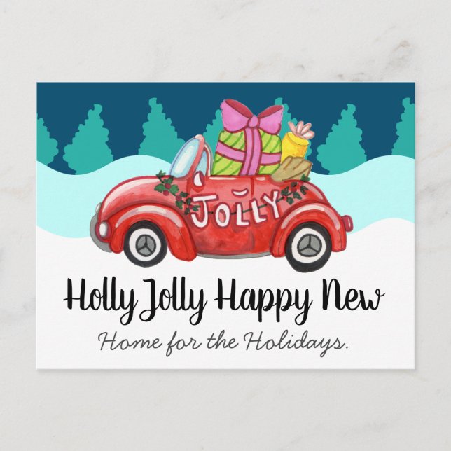 New Home for the Holidays Cute Car Postcard (Front)