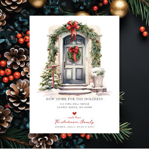 New Home For The Holidays Door Moving Announcement Postcard