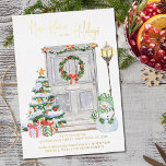 New Home for the Holidays Door Number Gold Foil Holiday Card<br><div class="desc">Luxury gold foil, all in one holiday moving announcement and christmas card personalised with your new address and christmas greeting. It is lettered in gold foil with New Home for the Holidays in casual handwriting. The watercolor design features a festive front door with wreath, your door number, christmas tree, presents,...</div>