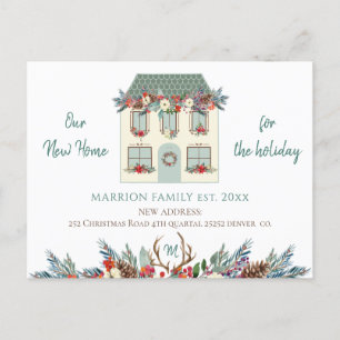 New home for the holidays green house red moving announcement postcard