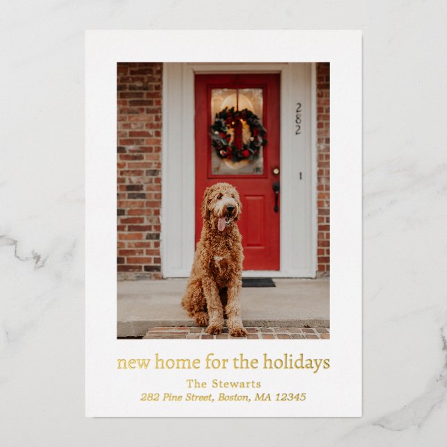 New Home for the Holidays Modern Christmas Foil Holiday Card (Front)