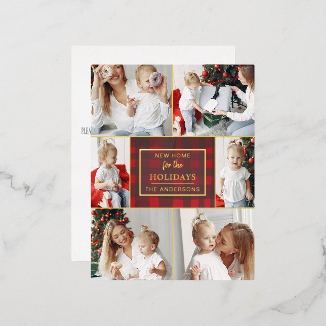 New Home for the Holidays Moving Photo Foil Holiday Postcard (Front/Back)