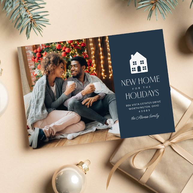 New home for the holidays navy Christmas moving Holiday Card (Creator Uploaded)