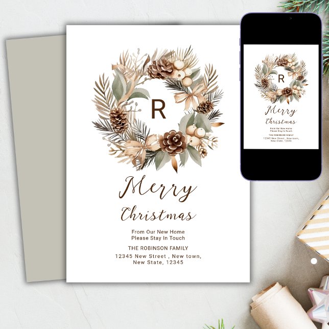  New Home For The Holidays Pinecone Winter Wreath  Holiday Card (Creator Uploaded)