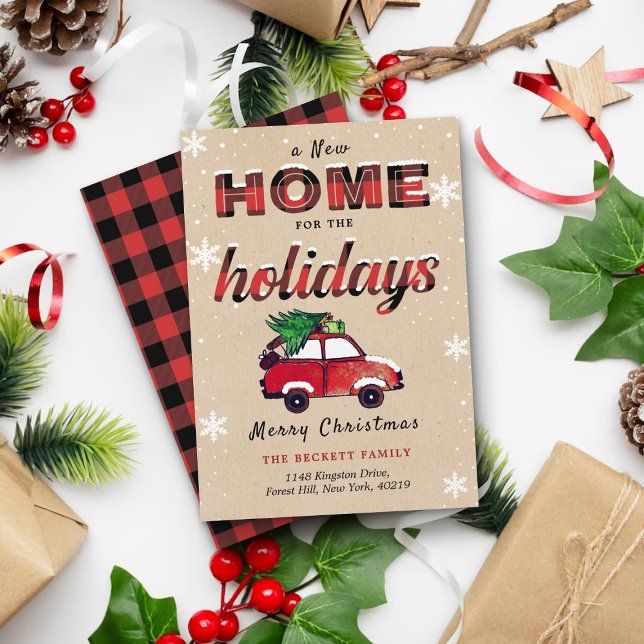 New Home for the Holidays Red Buffalo Plaid Holiday Card (Creator Uploaded)