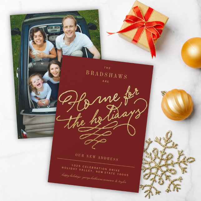 New Home For The Holidays Stylish Script Photo Holiday Card (Creator Uploaded)