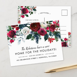 New Home for the Holidays Winter Floral Moving Announcement Postcard