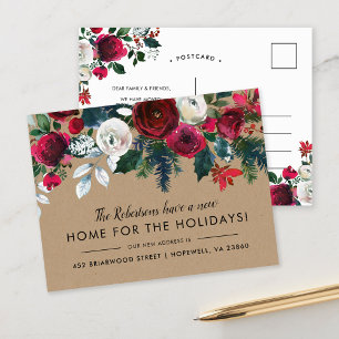New Home for the Holidays Winter Floral Moving Announcement Postcard