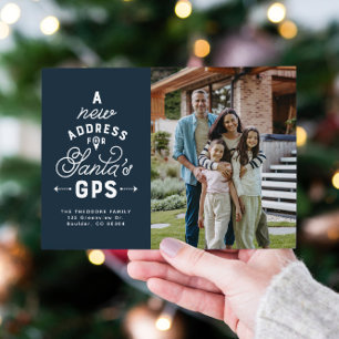 New home four photo navy blue Christmas Holiday Card