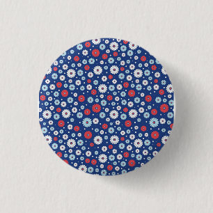 New Home Gift Red and White Ditsy Floral 3 Cm Round Badge