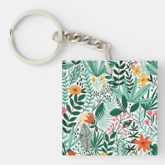 New Home Gift Tropical Seamless Floral Key Ring
