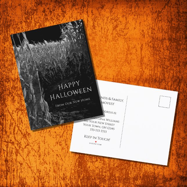 New Home Gothic Halloween Black White Moving  Announcement Postcard (Creator Uploaded)