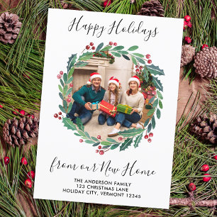 New Home Greenery Wreath Photo Holiday Moving Announcement
