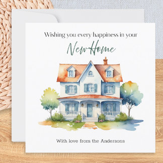 New Home Happiness Watercolor Personalised Card