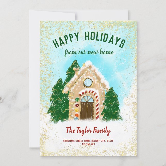 New Home Happy Holidays Christmas Gingerbread Holiday Card (Front)