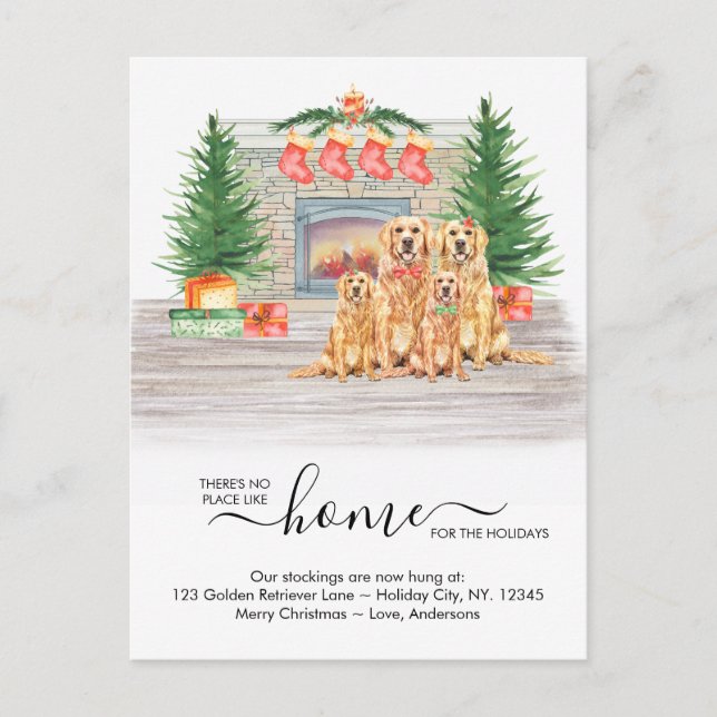 New Home Holidays Golden Retriever Dog Moving Announcement Postcard (Front)