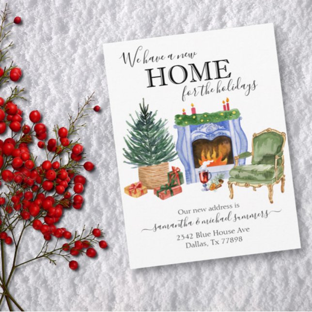 New Home Holidays Moving Announcement Watercolor Postcard (Creator Uploaded)