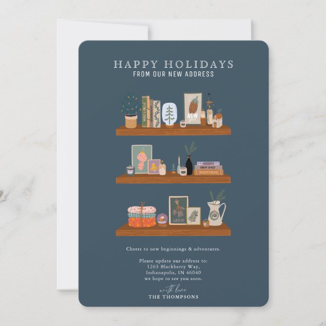 New Home Holidays Shelf Navy Moving Announcement (Front)